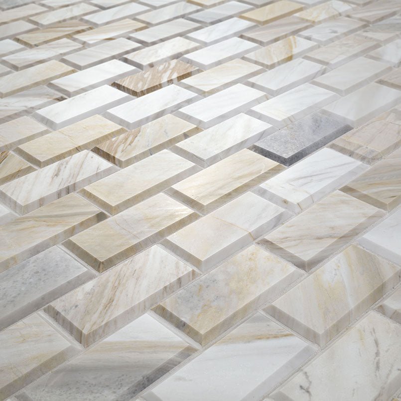 Athena Gold Beveled Marble MSI Mosaic Tiles 12" X 12" Subway Pattern MSI - Zicana Boutique - 3