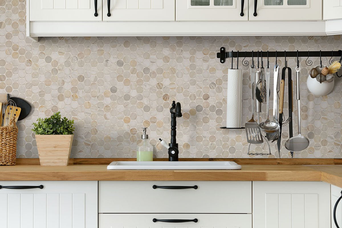 Athena Gold Marble MSI Mosaic Tiles 12" X 12" Penny Round MSI - Zicana Boutique - 6