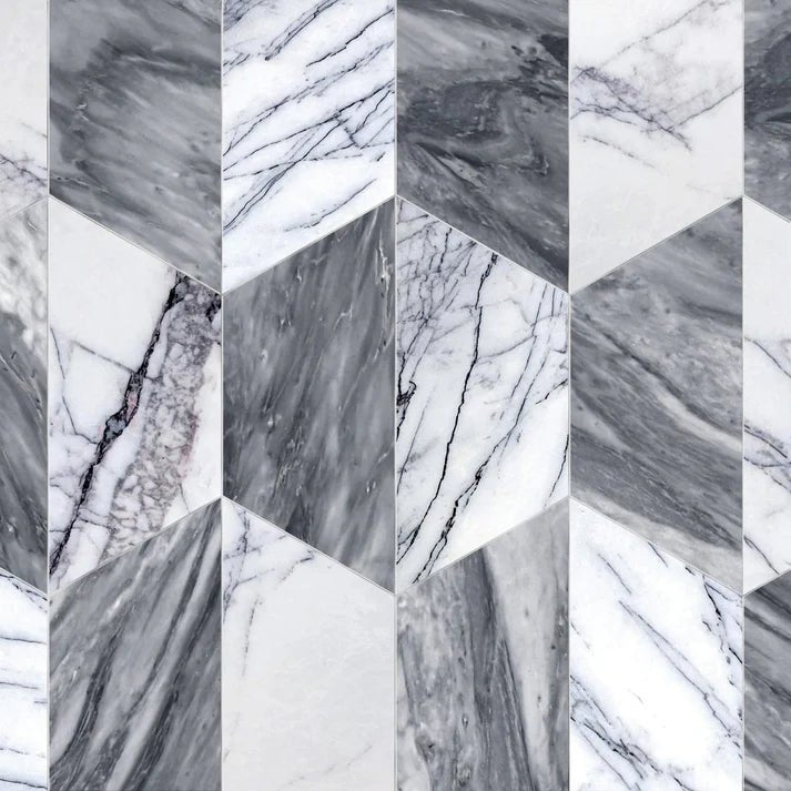 Avelis Grigio Trapezoid Marble Waterjet Tile Zicana Boutique - Zicana Boutique - 1