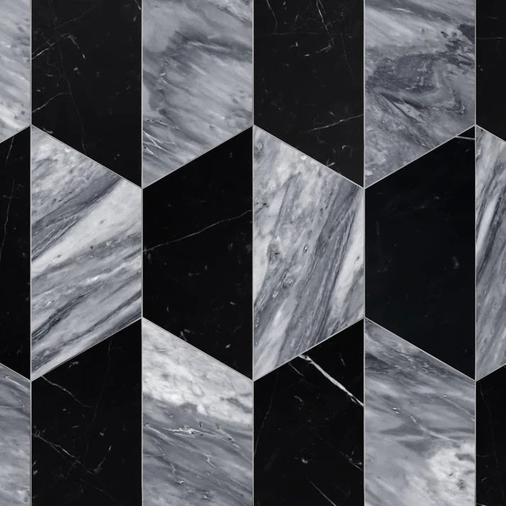 Avelis Noir Trapezoid Marble Waterjet Tile Zicana Boutique - Zicana Boutique - 1