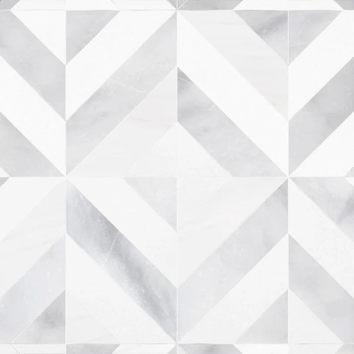 Azulejo Bianco Chevron Marble Waterjet Mosaic Zicana Boutique - Zicana Boutique - 1
