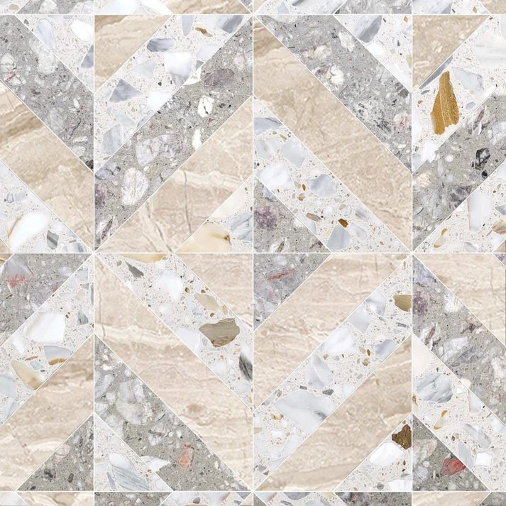 Azulejo Crema Chevron Terrazzo Waterjet Mosaic Zicana Boutique - Zicana Boutique - 1