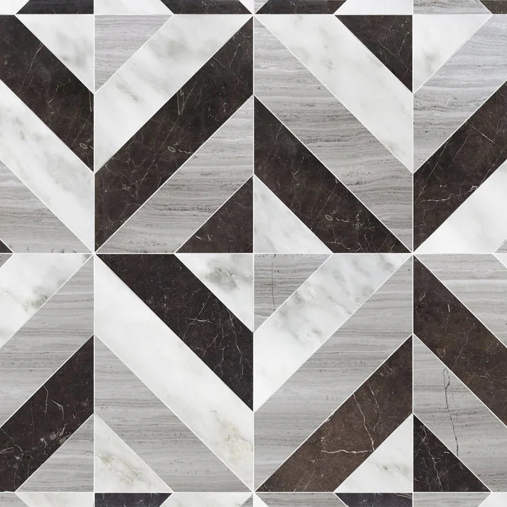 Azulejo Maroon Chevron Marble Waterjet Mosaic Zicana Boutique - Zicana Boutique - 1