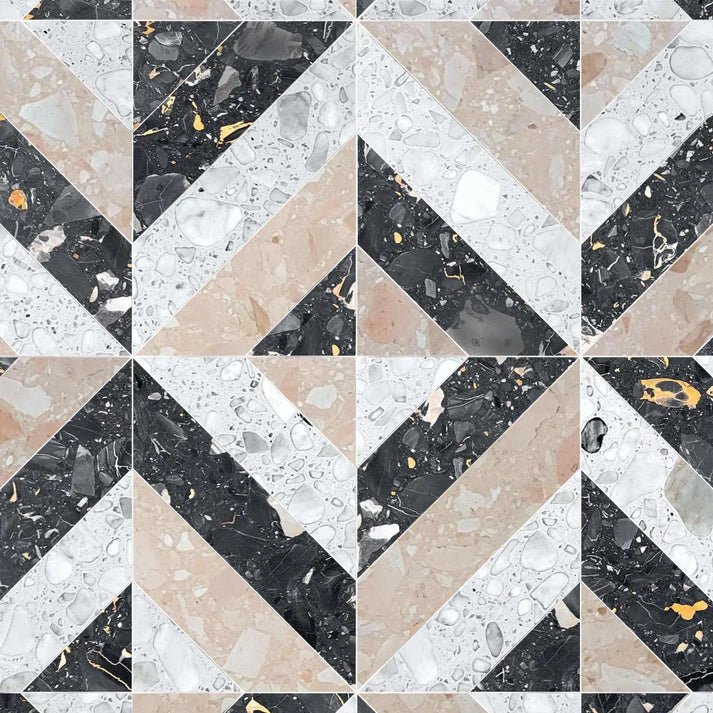 Azulejo Rosa Chevron Terrazzo Waterjet Mosaic Zicana Boutique - Zicana Boutique - 1