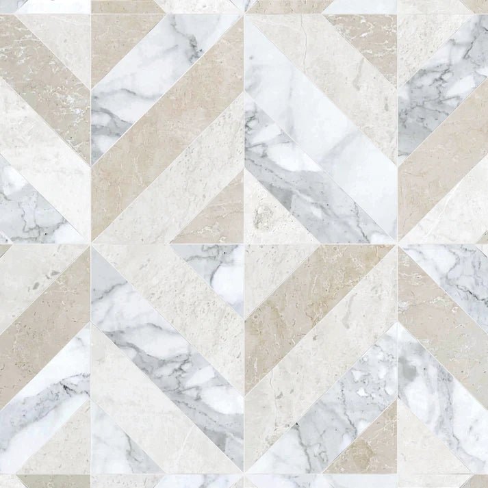 Azulejo Sand Chevron Marble Waterjet Mosaic Zicana Boutique - Zicana Boutique - 1