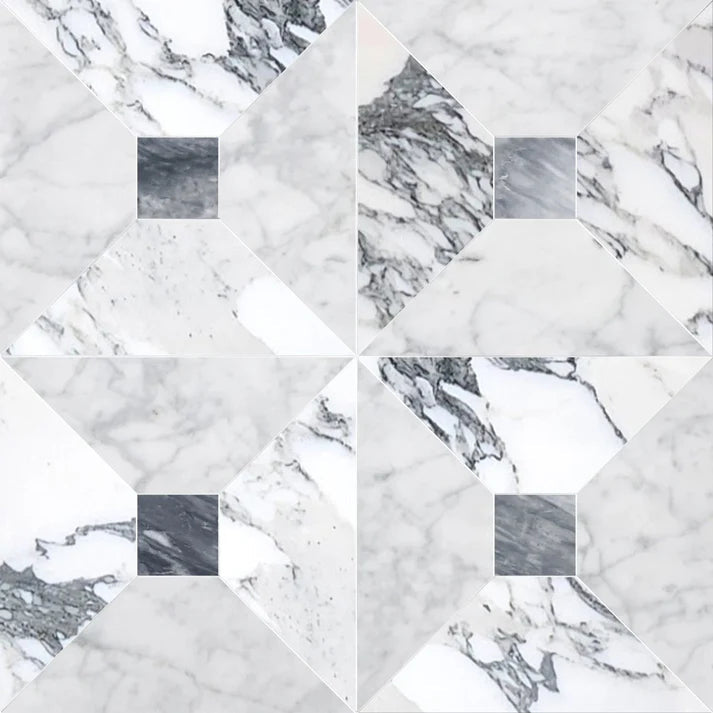 Bella Arabescato & Carrara Dot Checkered Waterjet Tile Zicana Boutique - Zicana Boutique - 1