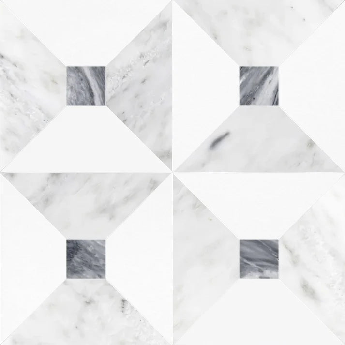 Bella Asian White & Thassos Dot Checkered Waterjet Tile Zicana Boutique - Zicana Boutique - 1