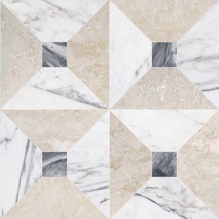 Bella Calacatta & Botticino Dot Checkered Waterjet Tile Zicana Boutique - Zicana Boutique - 1