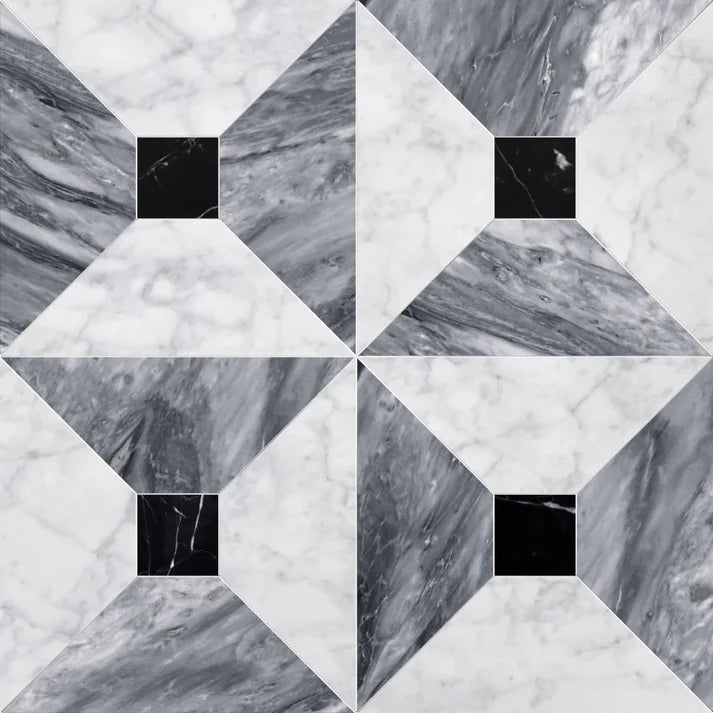 Bella Carrara & Bardiglio Dot Checkered Waterjet Tile Zicana Boutique - Zicana Boutique - 1
