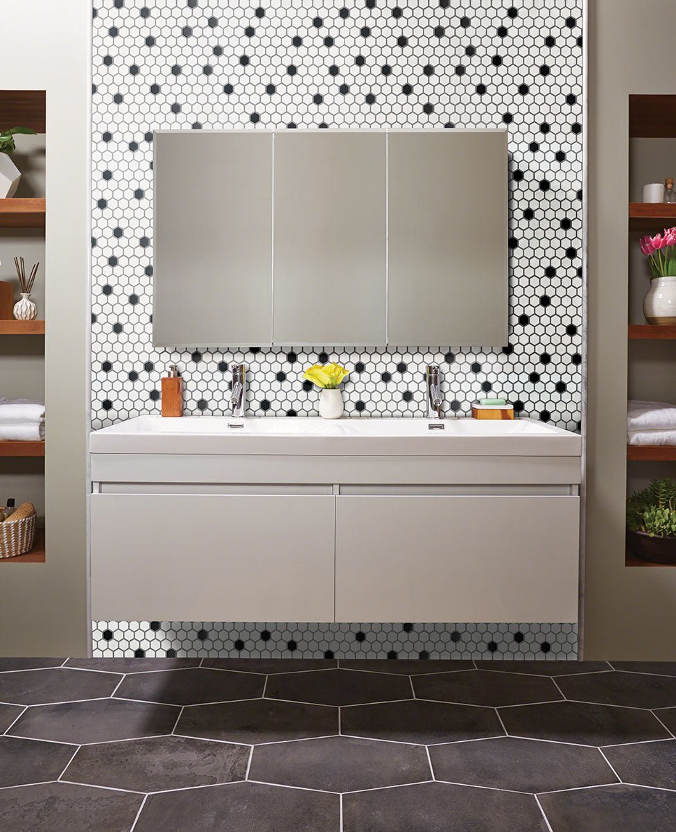 Black And White Porcelain MSI Field Tiles 1" Hexagon Pattern MSI - Zicana Boutique - 2