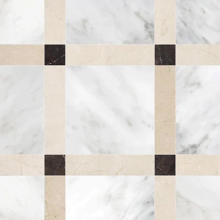 Callen Crema Brown Square Geometric Waterjet Tile Zicana Boutique - Zicana Boutique - 1