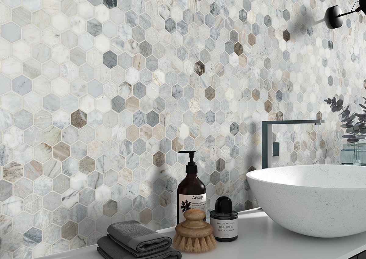 Capri Blue Marble MSI Mosaic Tiles 12" X 12" 2" Hexagon Pattern MSI - Zicana Boutique - 6
