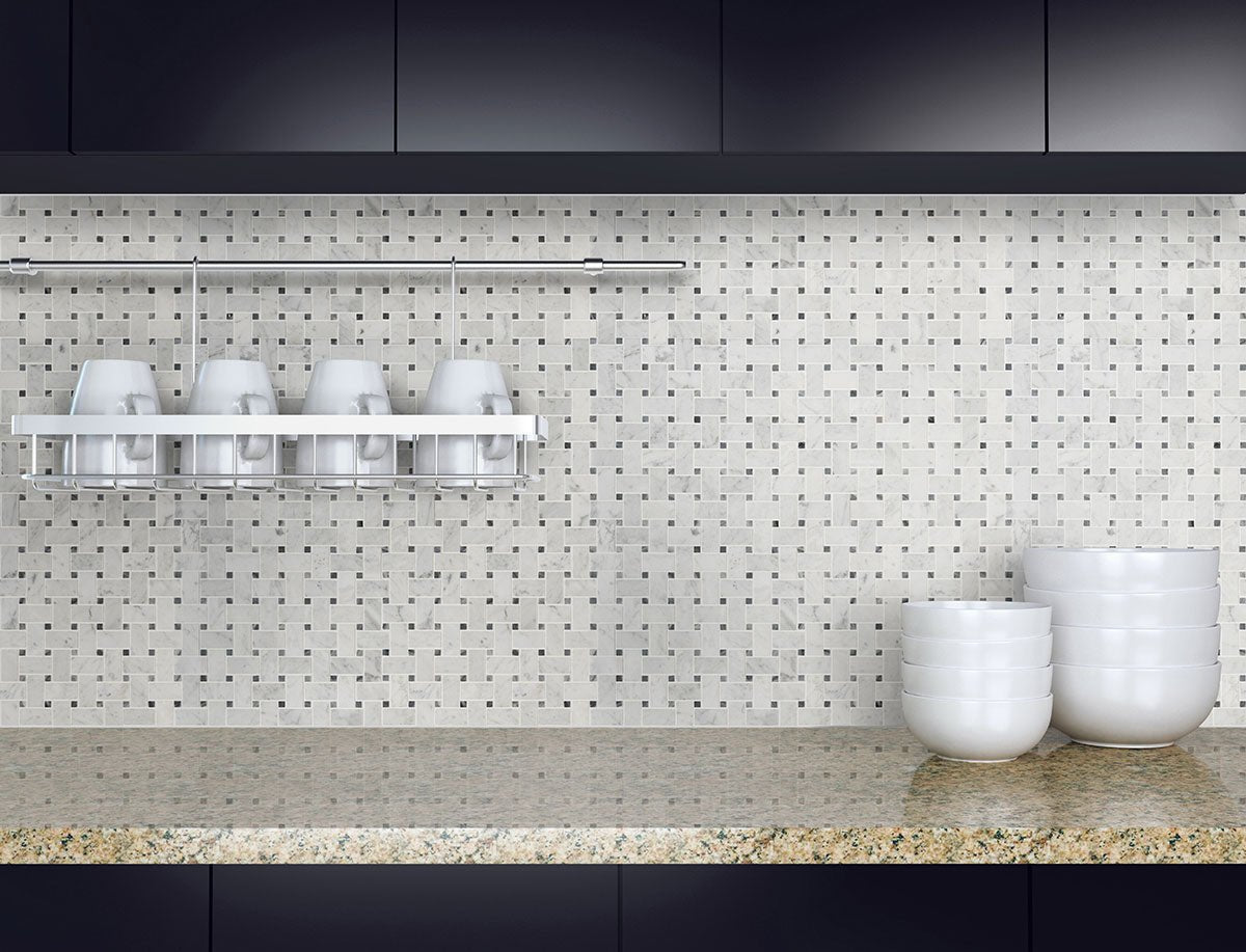 Carrara White Marble MSI Mosaic Tiles 12" X 12" Basketweave Pattern MSI - Zicana Boutique - 2