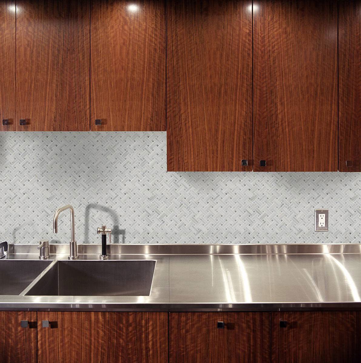 Carrara White Marble MSI Mosaic Tiles 12" X 12" Extra Basketweave Pattern MSI - Zicana Boutique - 2