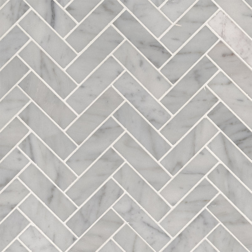 Carrara White Marble MSI Mosaic Tiles 12" X 12" Petite Herringbone Pattern MSI - Zicana Boutique - 1