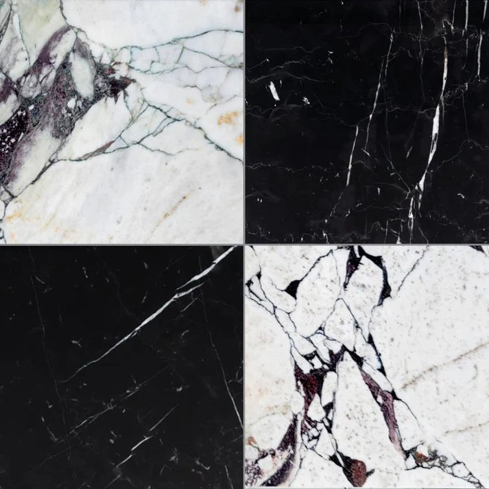 Checkerboard Breccia Capraia and Nero Marble Field Tile 12''x12'' Zicana Boutique - Zicana Boutique - 1