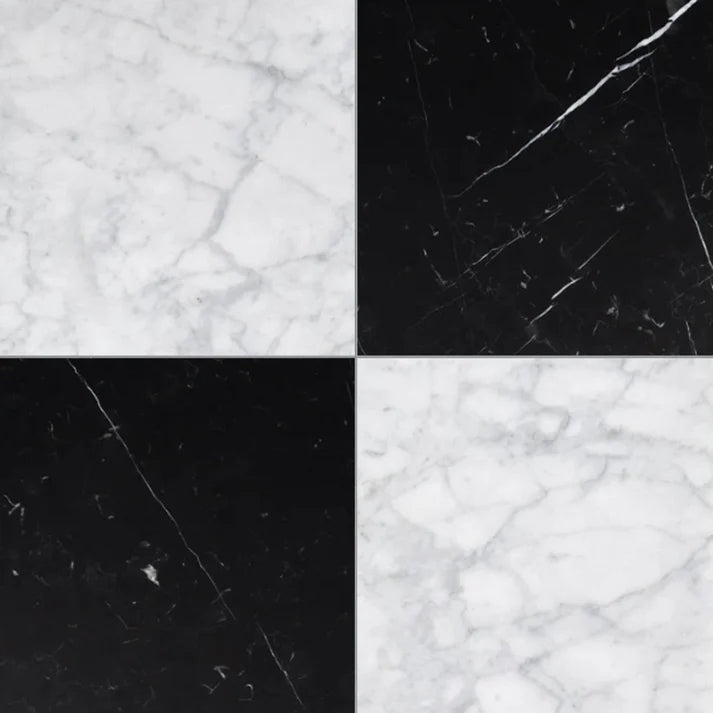 Checkerboard Carrara and Nero Marquina Marble Field Tile 12''x12'' Zicana Boutique - Zicana Boutique - 1