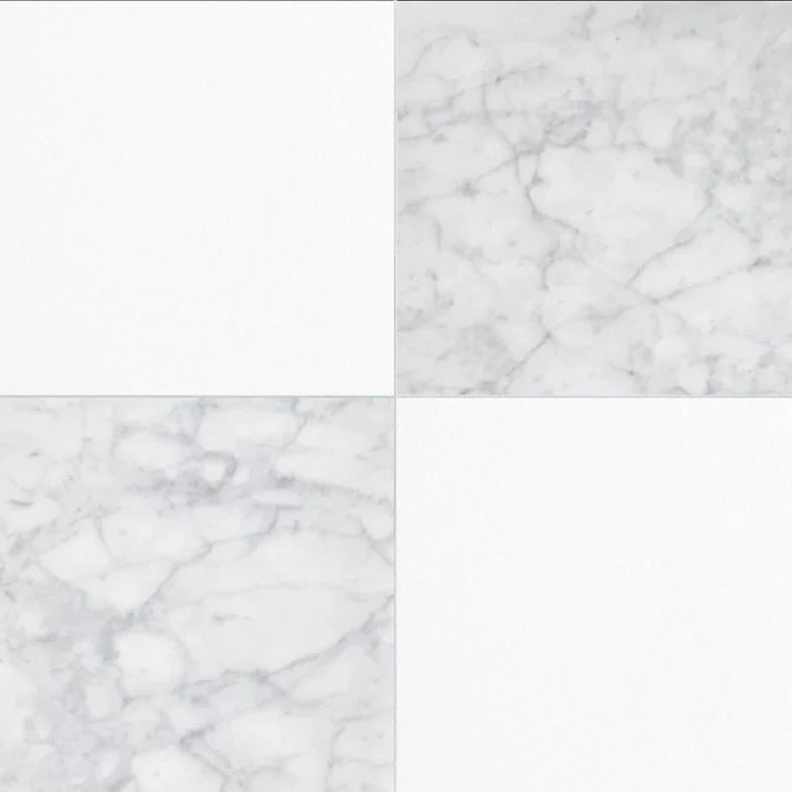 Checkerboard Carrara and Thassos Marble Field Tile 12''x12'' Zicana Boutique - Zicana Boutique - 1