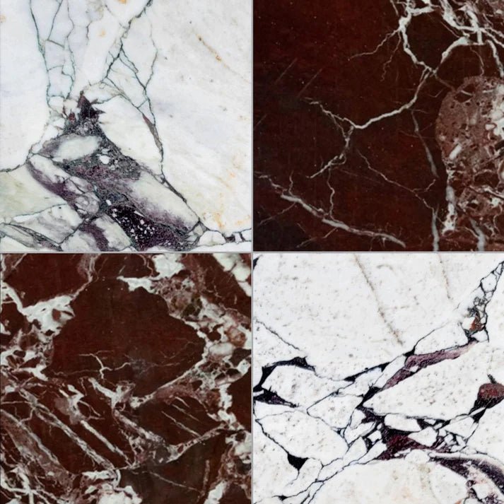 Checkerboard Rosso Levanto and Breccia Capraia Marble Field Tile 12''x12'' Zicana Boutique - Zicana Boutique - 1