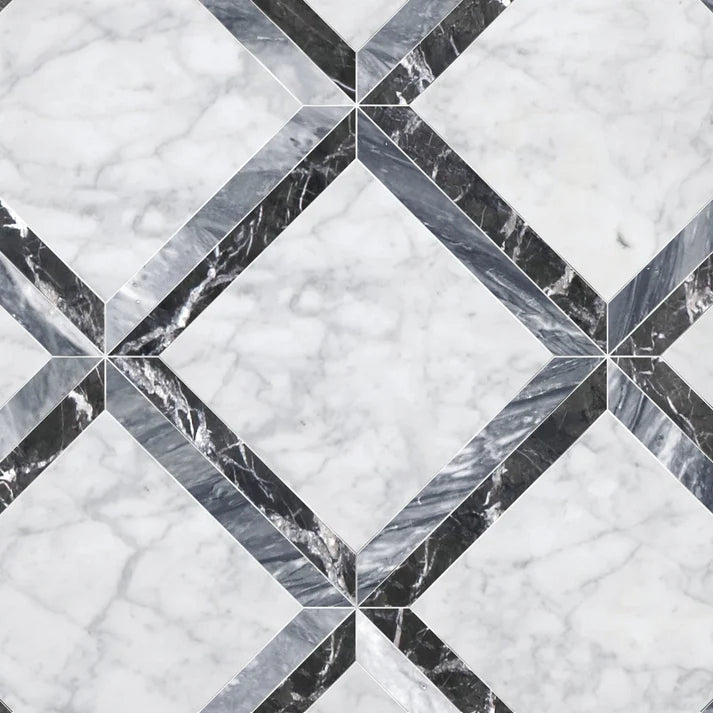 Cornella Grigio Geometric Marble Waterjet Mosaic Zicana Boutique - Zicana Boutique - 1