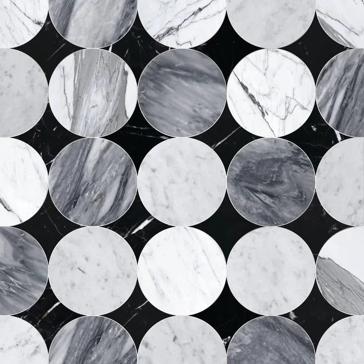 Cottone Gris Circle Marble Waterjet Mosaic Zicana Boutique - Zicana Boutique - 1
