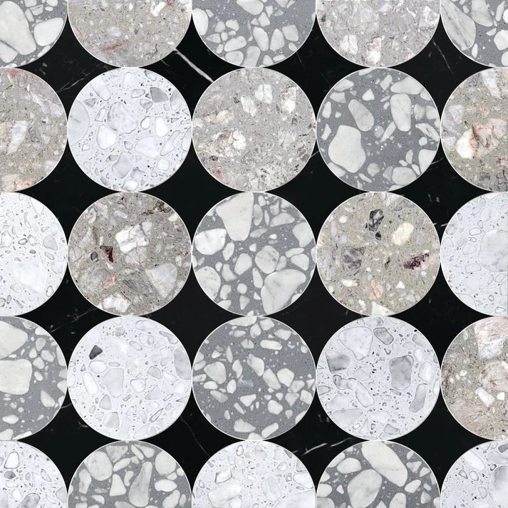 Cottone Grisso Circle Terrazo Waterjet Mosaic Zicana Boutique - Zicana Boutique - 1