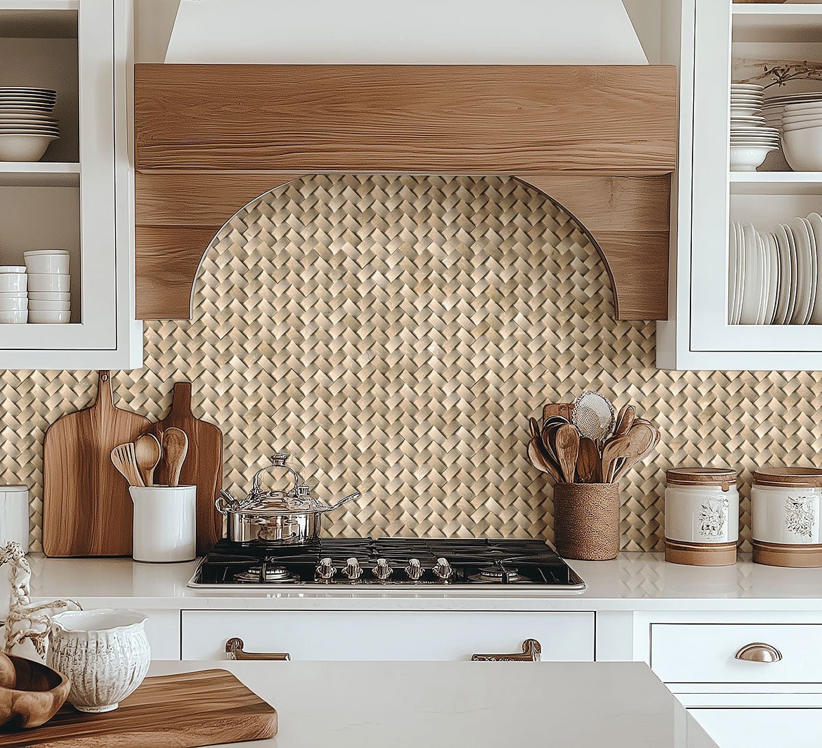 Crema Arched Marble MSI Mosaic Tiles 12" X 12" Herringbone Pattern MSI - Zicana Boutique - 2