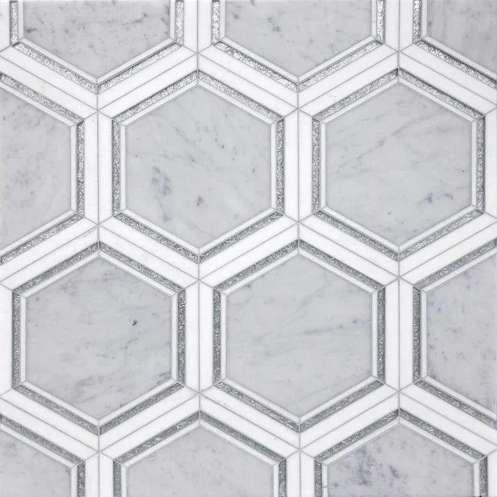 Curvello Bianco Marble Hexagon Waterjet Mosaic Zicana Boutique - Zicana Boutique - 1