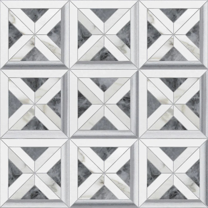 Curvona Ascot Geometric Marble Waterjet Mosaic Zicana Boutique - Zicana Boutique - 1