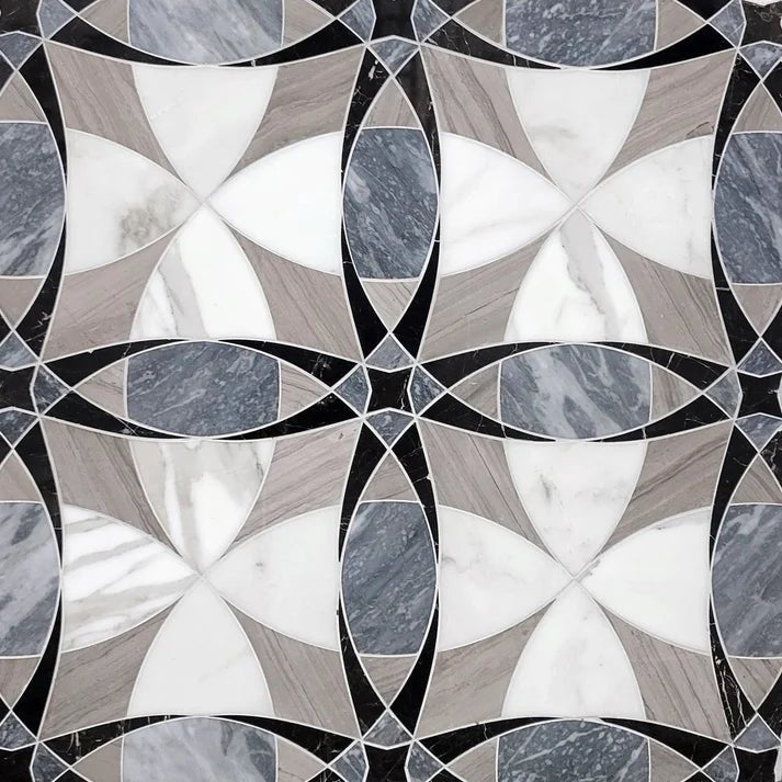 Curvona Lunne Geometric Marble Waterjet Mosaic Zicana Boutique - Zicana Boutique - 1