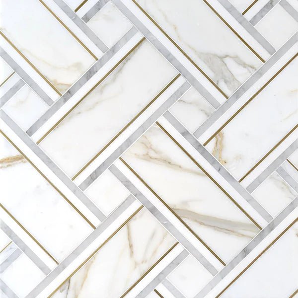 Decova Basket Lux Calacatta Marble & Metal Waterjet Tile Zicana Boutique - Zicana Boutique - 1