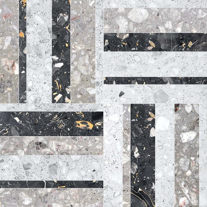 Decova Danaka Nero Geometric Terrazo Waterjet Mosaic Zicana Boutique - Zicana Boutique - 1