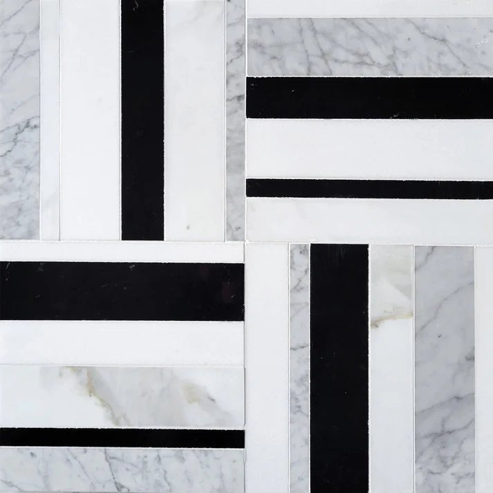 Decova Danaka Noir Geometric Marble Waterjet Mosaic Zicana Boutique - Zicana Boutique - 1