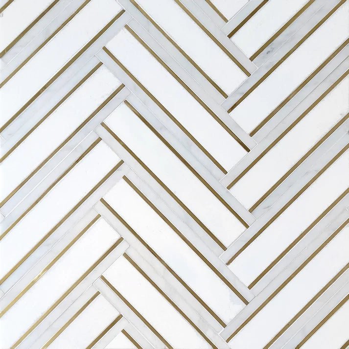 Decova Herringbone Lux Ice Marble & Metal Waterjet Tite Zicana Boutique - Zicana Boutique - 1
