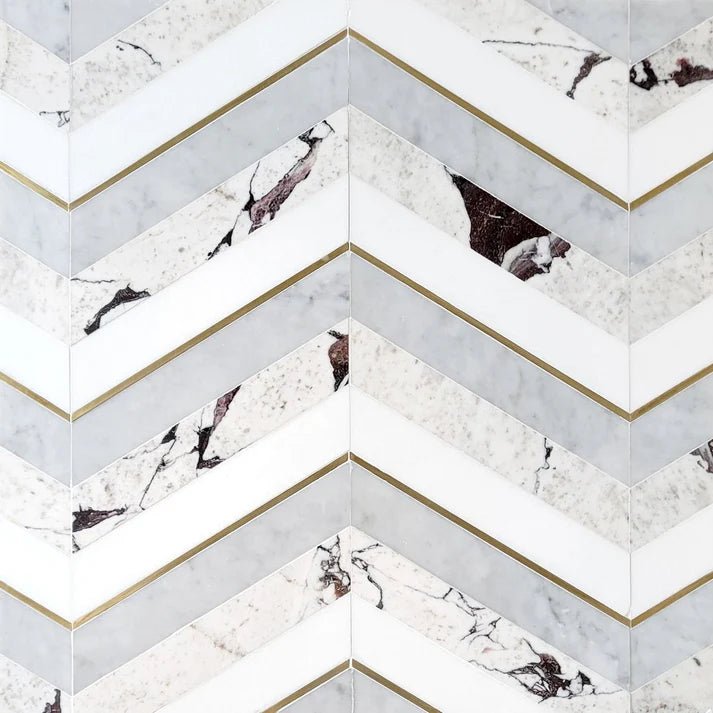 Decova Lux Breccia Chevron Marble & Metal Waterjet Tile Zicana Boutique - Zicana Boutique - 1