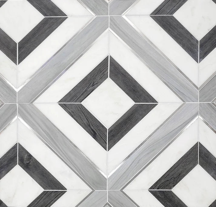 Decova Madera Geometric Marble & Metal Waterjet Mosaic Zicana Boutique - Zicana Boutique - 1