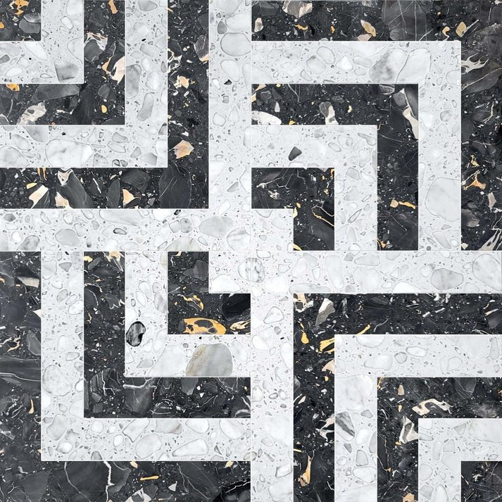 Decova Salma Nero Geometric Terrazo Waterjet Mosaic Zicana Boutique - Zicana Boutique - 1