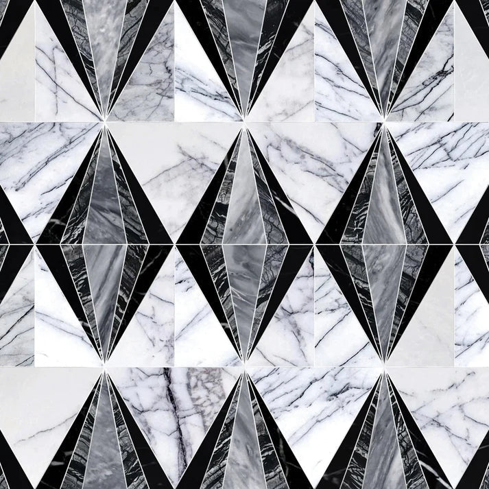 Diamond Noir Lake Mount View Marble Waterjet Mosaic Zicana Boutique - Zicana Boutique - 1