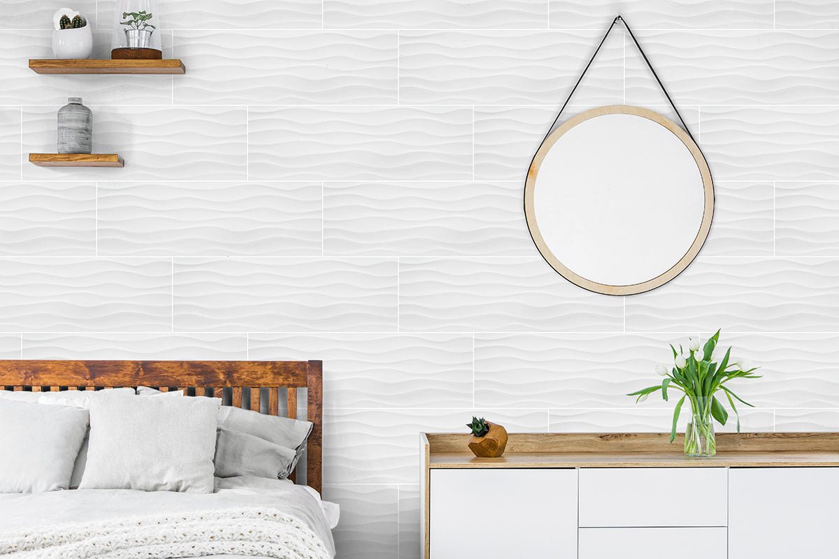 Dymo White Ceramic MSI Field Tiles 12" X 24" Wavy Pattern MSI - Zicana Boutique - 6