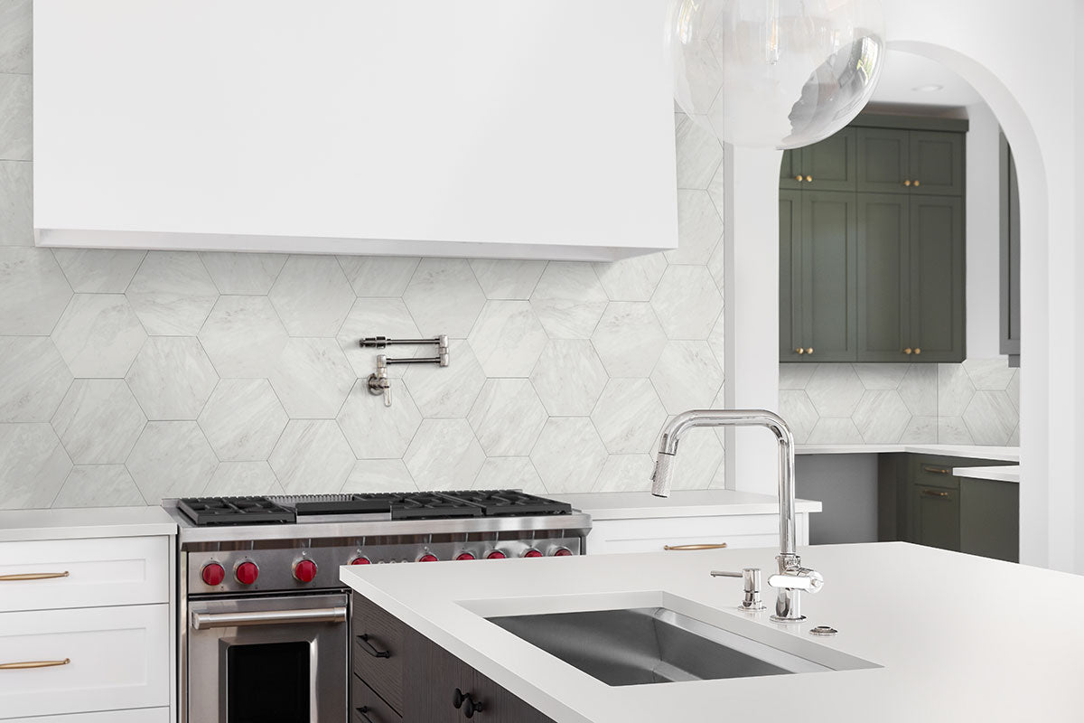 Geoglam Calacatta Porcelain MSI Field Tiles 11" X 13" Hexagon MSI - Zicana Boutique - 6