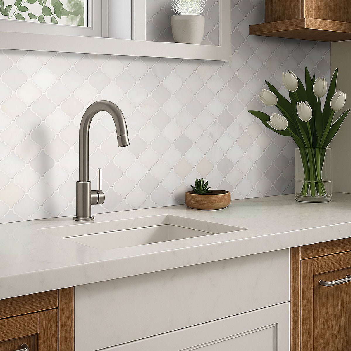 Greecian White Marble MSI Mosaic Tiles 12" X 12" Arabesque Pattern MSI - Zicana Boutique - 3