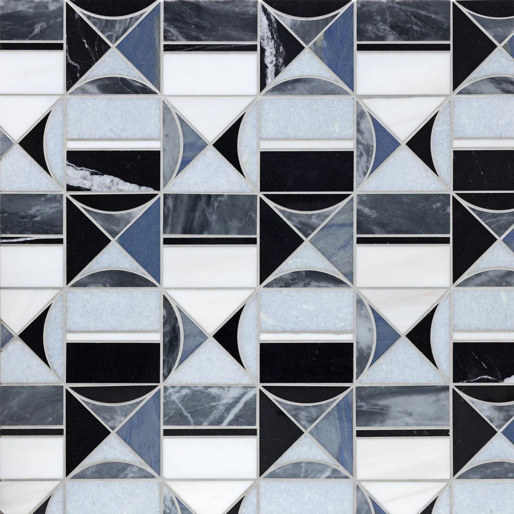 Hidden Circles Blue Marble Waterjet Mosaic Zicana Boutique - Zicana Boutique - 1