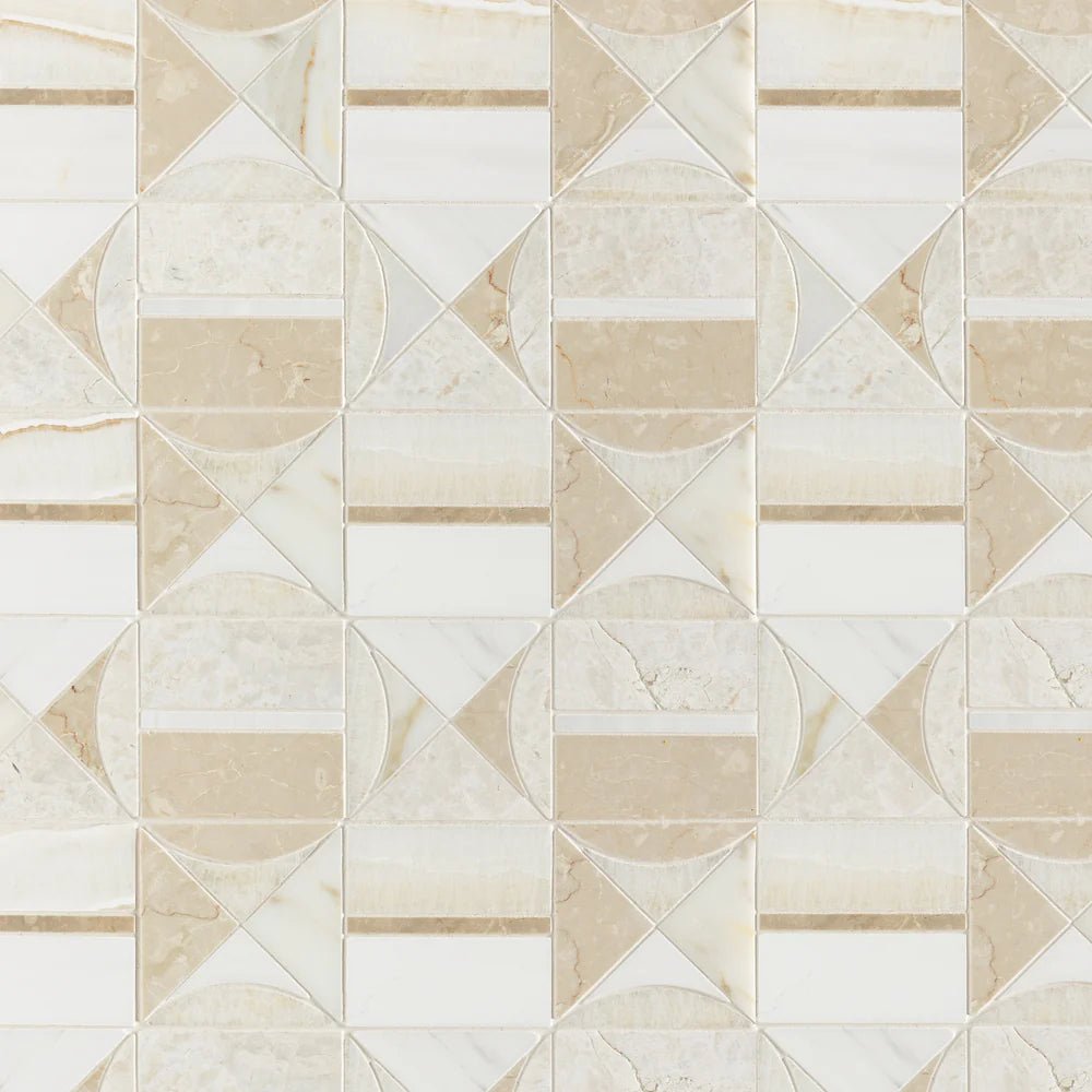 Hidden Circles Vanilla Marble Waterjet Mosaic Artistic Tile - Zicana Boutique - 1