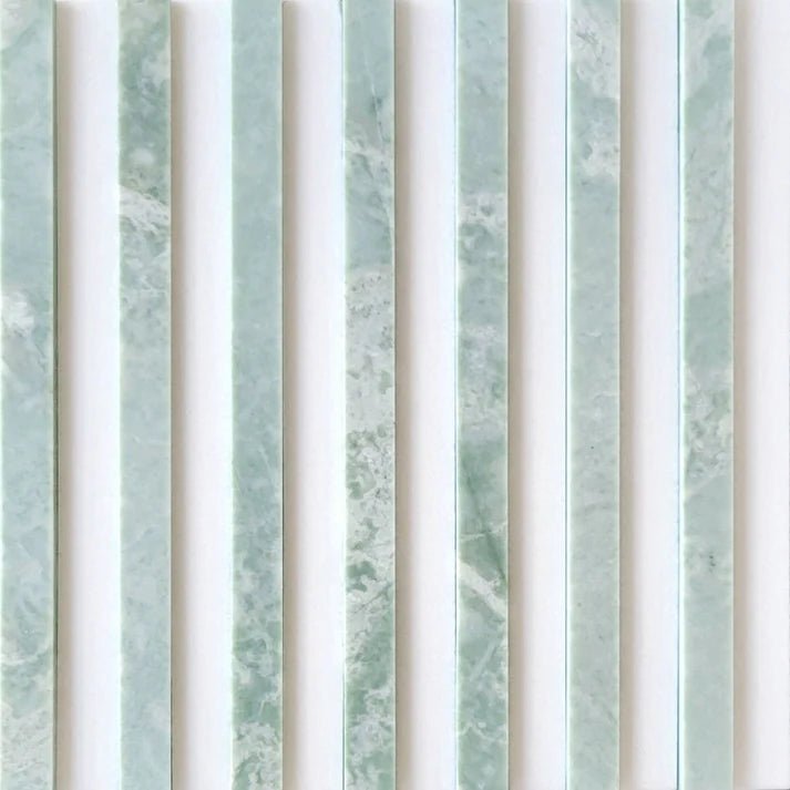 Linear Groove Emerald Green & Thassos Dimensional Marble Mosaic Zicana Boutique - Zicana Boutique - 1
