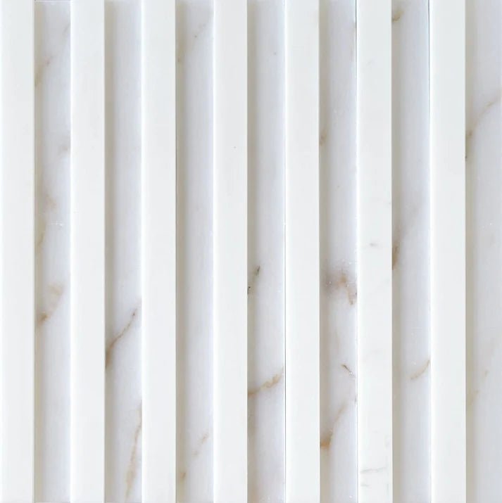 Linear Groove Thassos & Afyon Sugar Dimensional Marble Mosaic Zicana Boutique - Zicana Boutique - 1