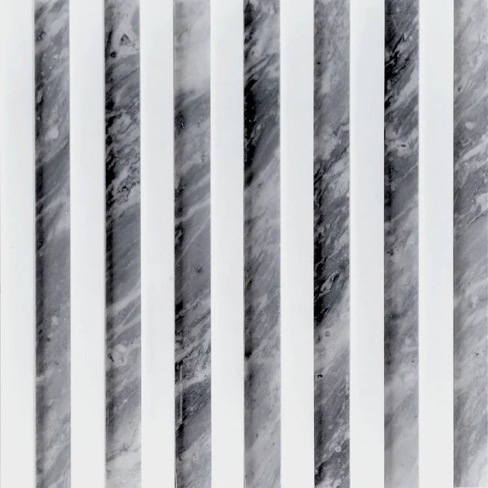 Linear Groove Thassos & Bardiglio Dimensional Marble Mosaic Zicana Boutique - Zicana Boutique - 1