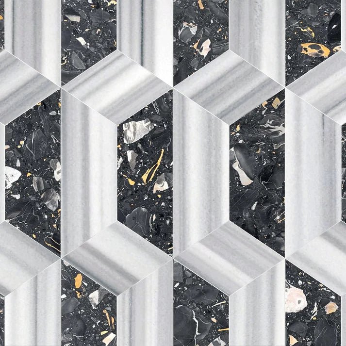 Micro Criona Noir Trapezoid Terrazzo Waterjet Tile Zicana Boutique - Zicana Boutique - 1