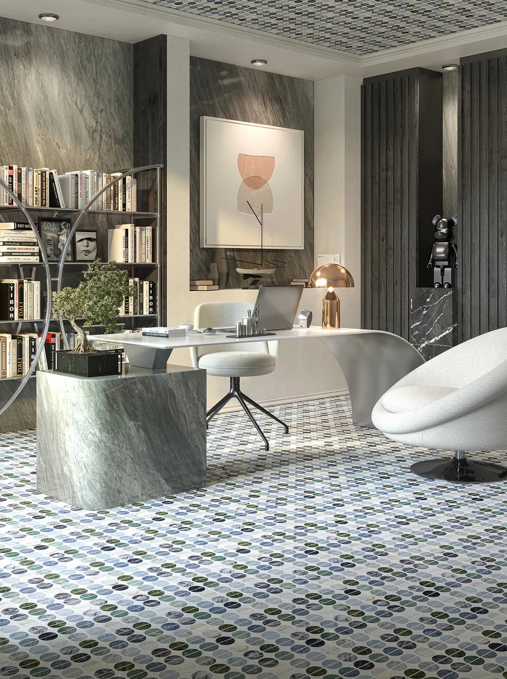 Micro Moons White Waterjet Mosaic Zicana Boutique - Zicana Boutique - 2