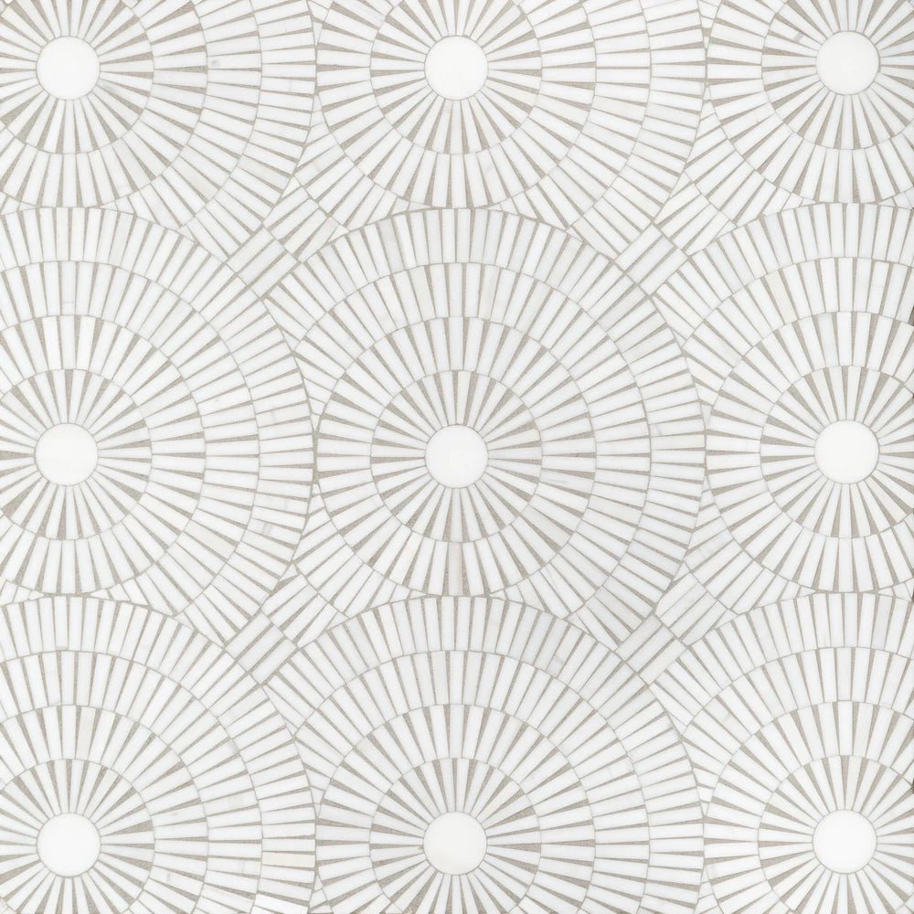 Motor City Circles Bianco Dolomiti Dolomite Mosaic Artistic Tile - Zicana Boutique - 1