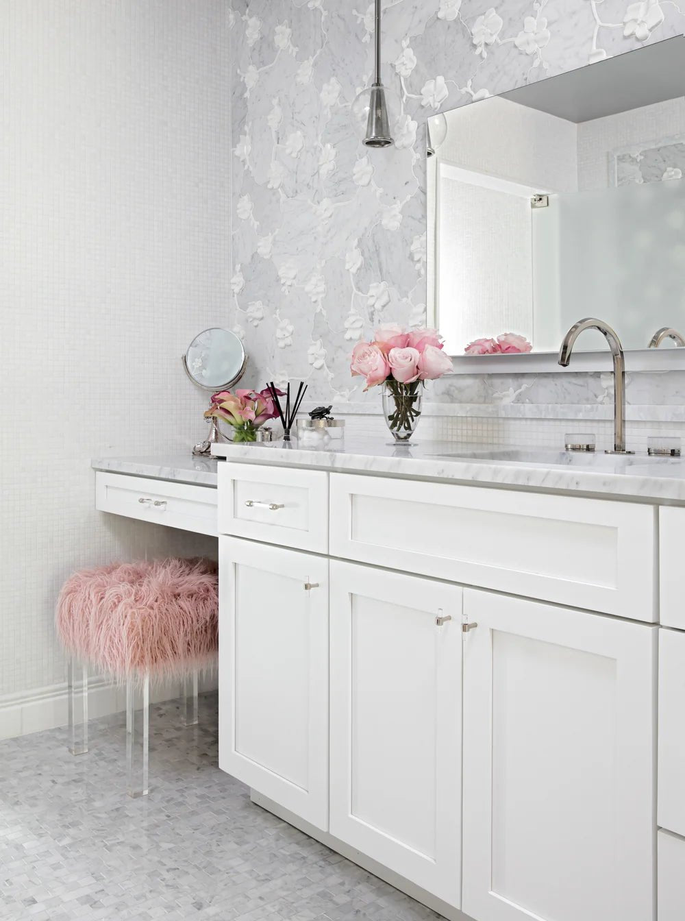 Orchid Dimensional Bianco Carrara Marble Waterjet Mosaic Artistic Tile - Zicana Boutique - 3